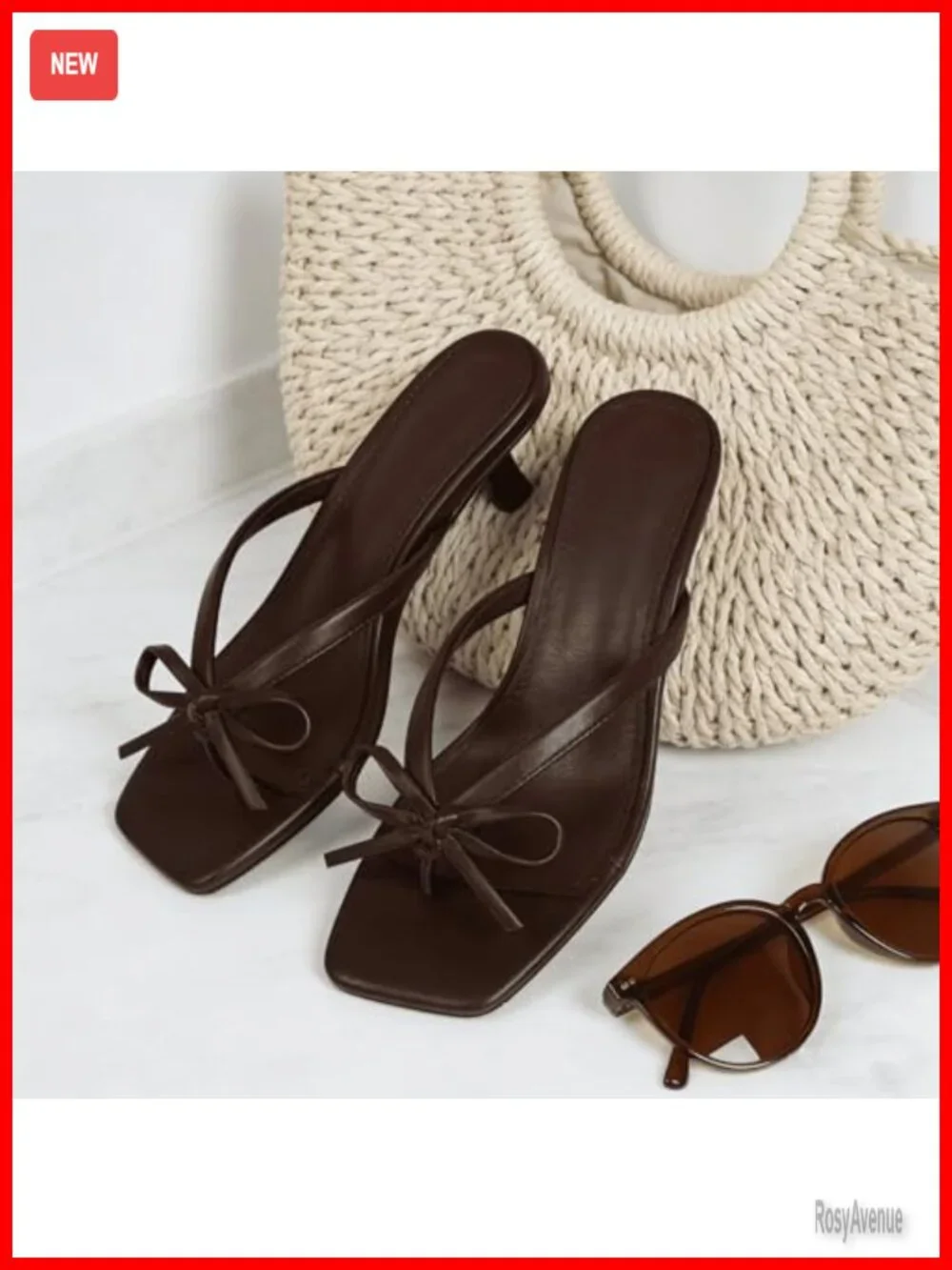 Kitten Heel Thong Sandals Square Toe Slip On Flip Flops Bow Heels Women Dress
